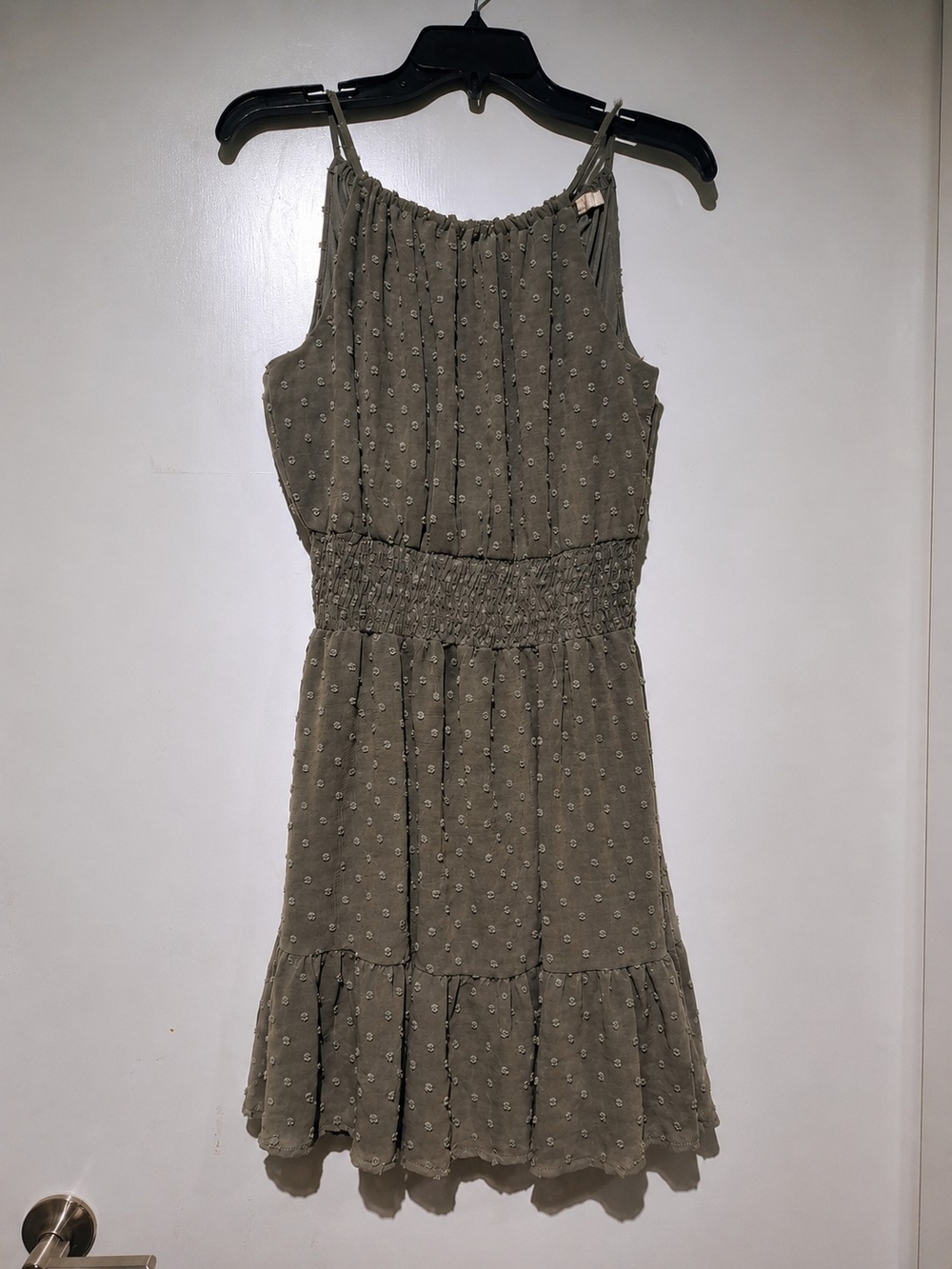 Swiss Dot Halter Mini Dress Smocked Waist Tiered Skirt Boho